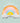 Rainbow foil ball with orange, pink, turquoise and yellow over a white cloud with a heart in the middle.